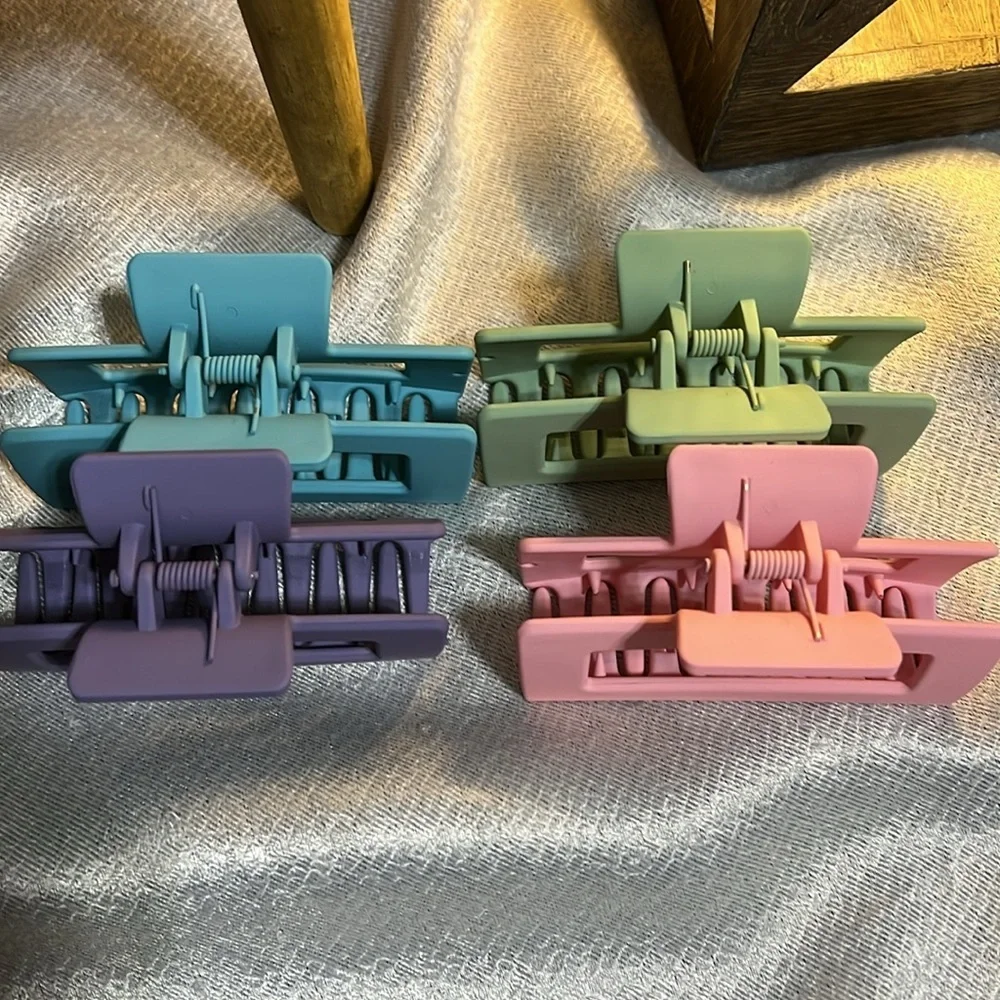 4pcs Rectangle Hair Claw Matte Purple Pink Green Blue
